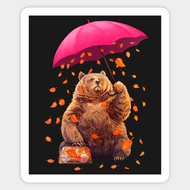 Bear with umbrella Sticker by kodamorkovkart